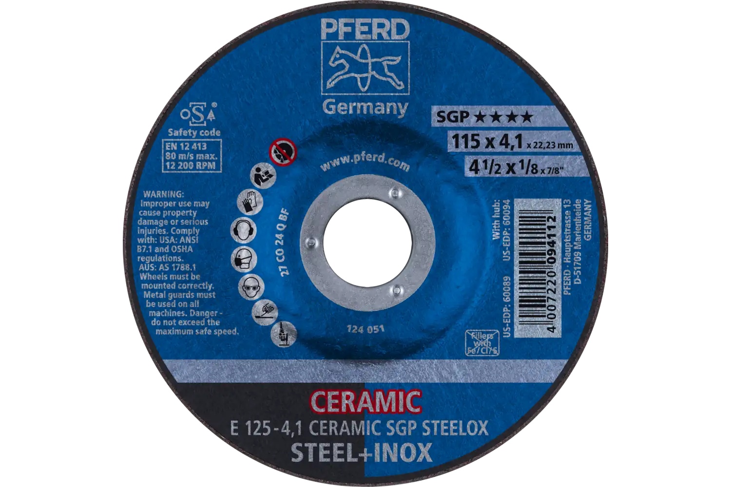 Picture of Pferd Grinding Wheel, 5" X 1/8 X 7/8, Ceramic Sgp Steelox, T27